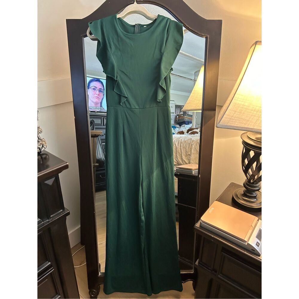 NEW Vintage Sleeveless Ruffle High Waist Wide Leg Long Jumpsuit M